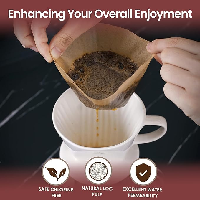 Cafe Le Rou Natural Unbleached Paper Cone Coffee Filters, #4 Size, Brown, 200 Count, for Pour-Over and Drip Coffee Makers'.
