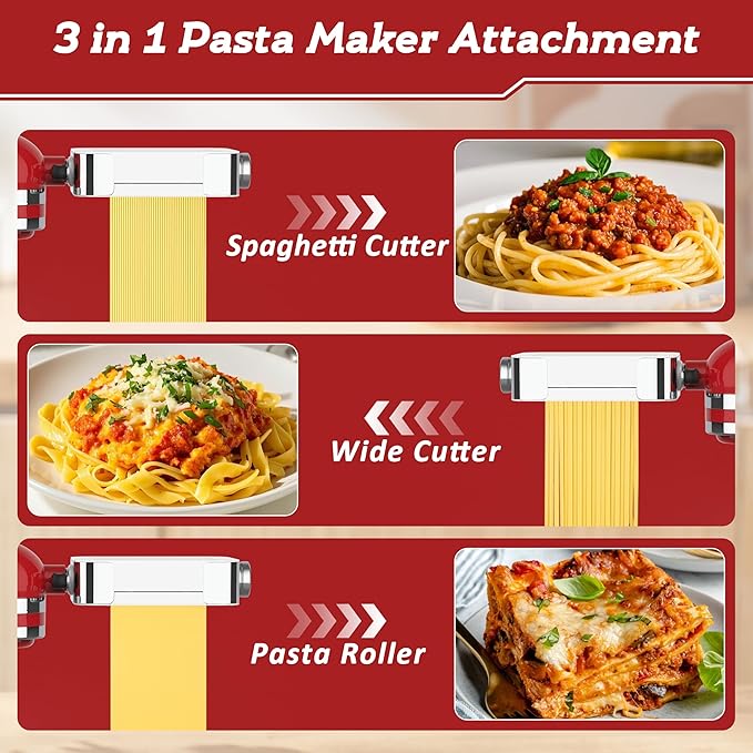 Meat Grinder Pasta Maker Attachment for Kitchenaid Stand Mixers,Set for Kitchenaid Mixer Attachments Includes Metal Food Grinder with Sausage Stuffer Tubes,3 in 1 Pasta Attachment with Dough Cutter