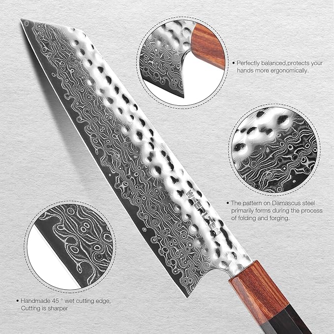 Kiritsuke Chef Knife,Upgraded 8 Inch Professional 67-Layer VG10 Damascus Japanese Chef Knife,Ultra Sharp Hammered Damascus Kitchen Knives with Octagonal Red Sandalwood Handle & Gift Box