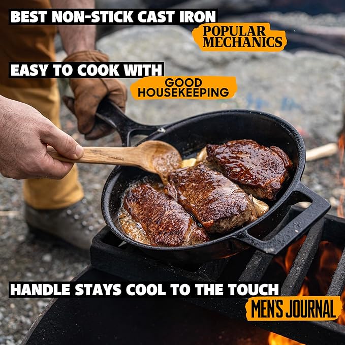 Stargazer 12-Inch Cast Iron Skillet | Made in USA, Seasoned, Premium Frying Pan for Grilling, Searing, Baking & More – Durable Cast Iron with Smooth Cooking Surface