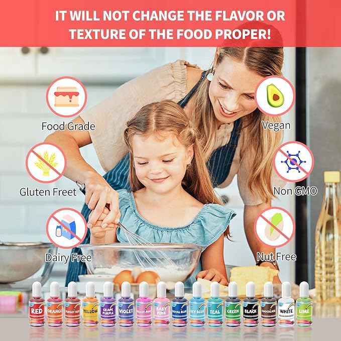 Oil Based Food Coloring, 15ml Vibrant Colors for Baking, Cake Decorating, Chocolate, Candy Melts, Icing, Fondant, Frosting, Slime and Crafts DIY, Food Grade Set, 0.35 Fl.Oz each Bottle