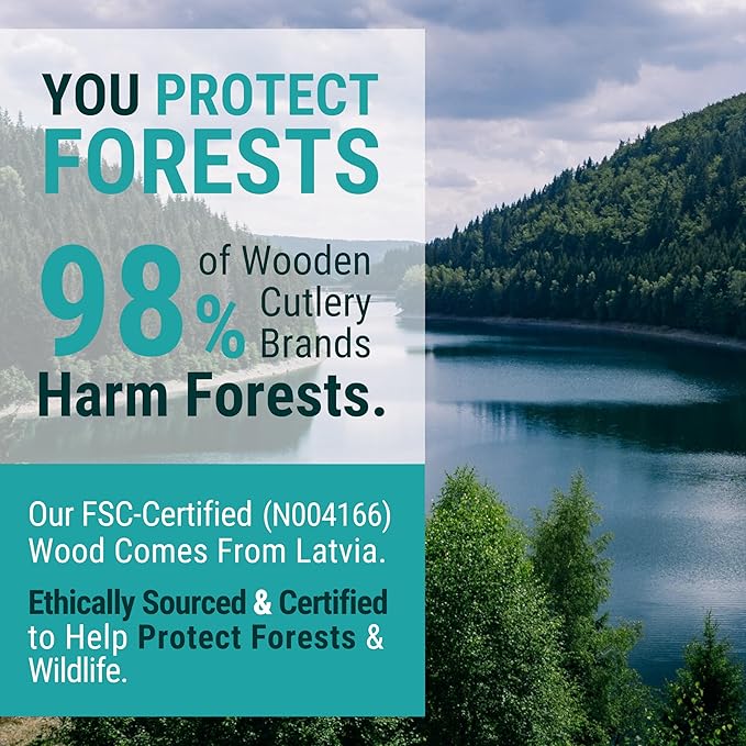 Disposable Wooden Forks For Eating - 300pcs - Heavy Duty & Sharp - Our Guilt-Free FSC Certified Wood Protects Forests - A Great Alternative to Bamboo Forks Disposable