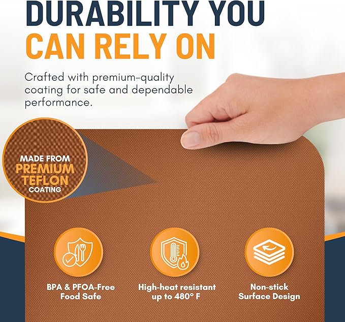 Toaster Oven Liners for Bottom of Oven (2 Pack) Reusable Non-Stick Heat Resistant Toaster Liners, Compatible with Ninja, Cuisinart, Emeril Lagasse & More, Toaster Mat, 12"x12" (Copper)