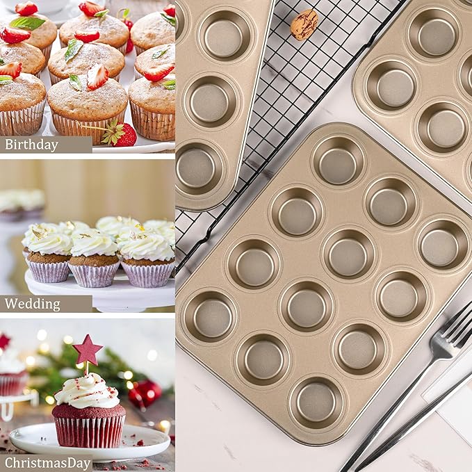 Mini Muffin Pan, Premium Small Cupcake Pans, Carbon Steel 12-Cup Muffin Tin, Versatile Non-Stick Bakeware