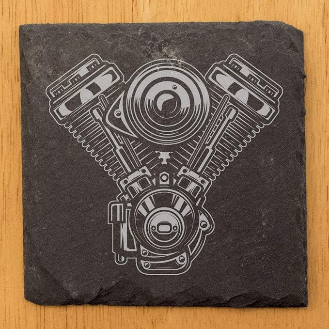 Rev Up Your Ride: V-Twin Engine Coasters for Bikers - Square Slate - Set of 8