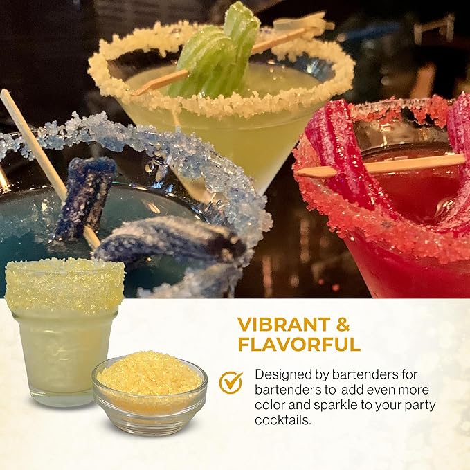 Snowy River Gold, Cocktail & Margarita Sugar Rimmer - Vibrant Color Glass Rimming Sugar with Medium Crystal Texture - 8oz