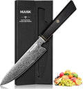 Huusk Damascus Utility Knife Japanese - 5.5 inch Handcrafted VG10 Paring Knife, Small Chef Knives with Ergonomic Wooden Handle, Versatile Kitchen Knives for Vegetable Fruit Meat, Birthday Dad Mom Gift