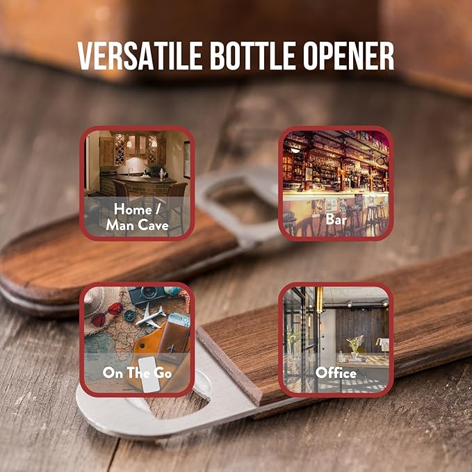 Dropcatch Handheld Bar Blade Bottle Opener | Flat Beer Cap Bottle Opener | Durable Bartender or Home Tool | Heavy Duty Stainless Steel & Walnut Finish | Mini 4.25” x 1.5”