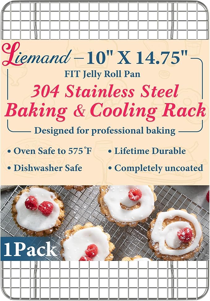 Cooling Racks for Cooking and Baking - 10"x14.75" Oven Safe Premium Stainless Steel Heavy Duty Baking Rack Tight-Wire, Fits Jelly Roll Pan for Roasting & Grilling & Cooking - 1 Pack