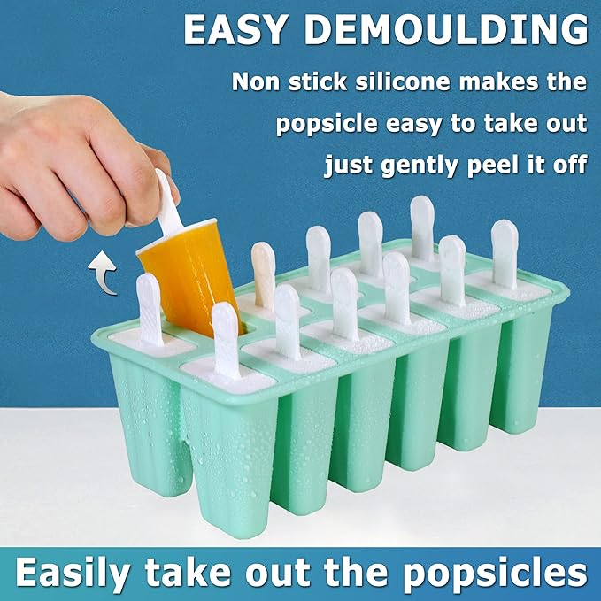 Silicone Popsicle Molds 12-cavity, DIY Ice Pop Mold for Kids Adult Teens, BPA Free Ice Cream Molds for Party Yogurt Juice Smoothies Sticks