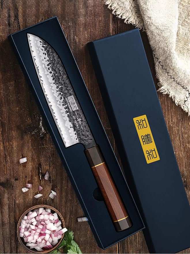 HOSHANHO Chef's Santoku Knife 7 Inch, Professional Japanese High Carbon Steel Chef Knife, Ultra Sharp Kitchen Knife with Octagonal Rosewood Handle