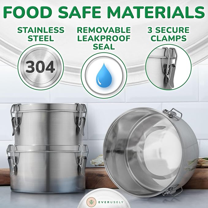 Stainless Steel Food Storage Container with Lid - 27 oz / 0.8 L - Metal Lunch + Meal Prep Tin with Food-Safe Leakproof Seal - Stackable Pantry Snack Organizer - Reusable Travel Lunchbox for Leftovers