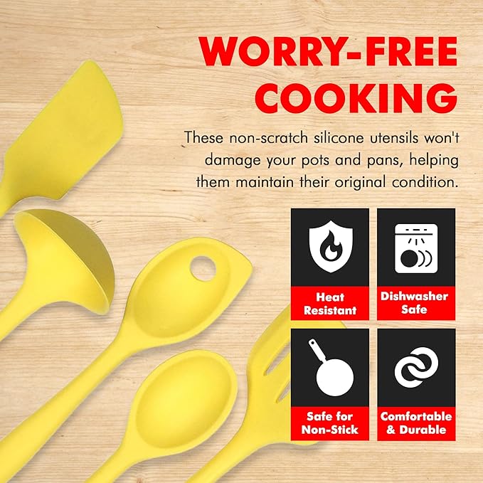 Chef Craft Premium Silicone Kitchen Tool and Utensil Set, 5 Piece, Yellow