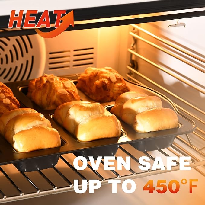 HONGBAKE Mini Loaf Baking Pans, Nonstick Small Cornbread Pan, Tiny Banana Bread Pan, Heavy Duty Carbon Steel Brownie Tin, 8-Cavity, Dark Grey