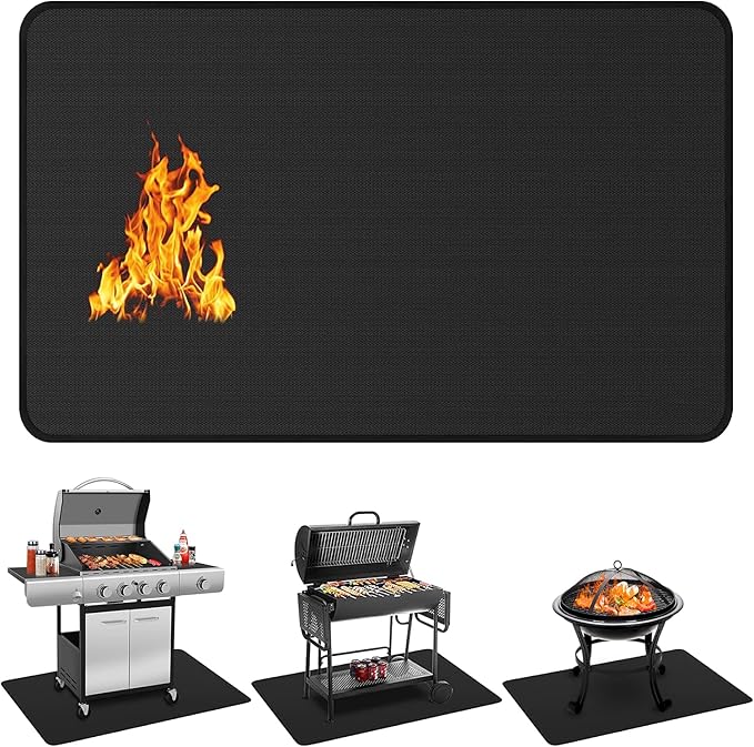 75 x 40 inch Under Grill Mats for Outdoor Grill, Double-Sided Fireproof Deck and Patio Protector Mat, Waterproof Oil-Proof BBQ Floor Pad Indoor Fire Pit Fireplace Mat