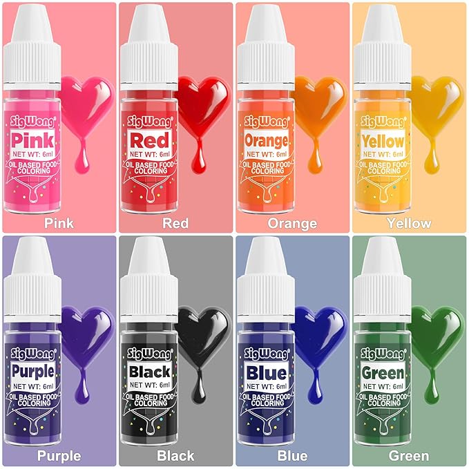 Oil Based Food Coloring - 8 Colors Upgraded Food Coloring for Chocolate, SigWong Oil Based Food Dye for Cake Decorating, Christmas Baking, Cookies, Icing Frosting, Fondant - 0.25 Fl.Oz/Bottles