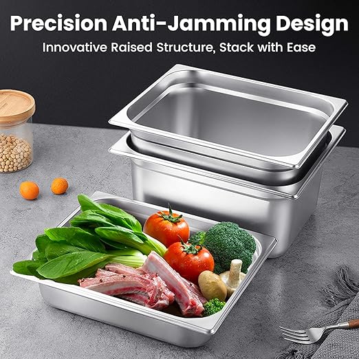 1/6 Hotel Pans 6 Inch Deep Stainless Steel Food Pan - Anti-Jam 6 Pack Steam Table Pan Set for Catering, Buffet Use, Kitchen Prep