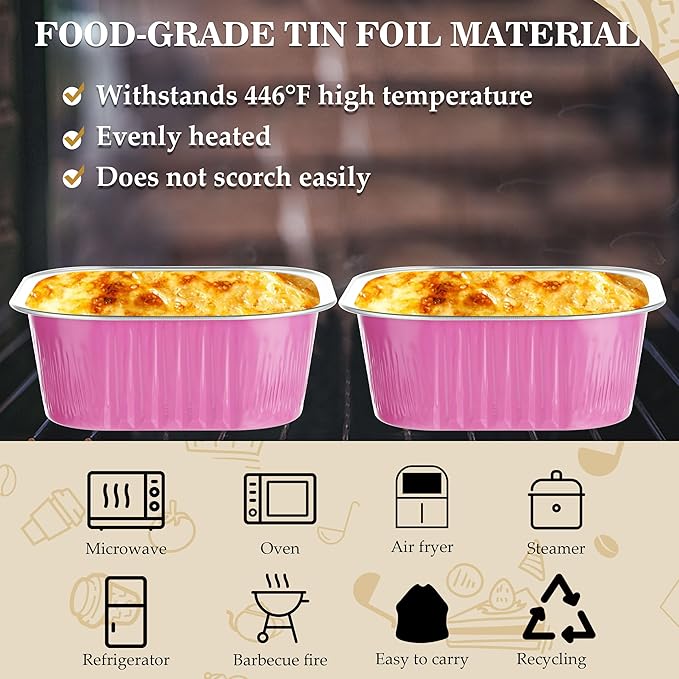 Mini Square Cake Pans with Lids，BAKINGPAK 30PCS 10OZ Mini Cake Pans with Lids Individual Cupcake Containers Mini Disposable Cake Pans with Lids Mini Aluminum Pans with Lids for Baking Party, Pink