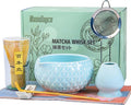 Matcha Whisk Bowl Set, 7PCS All-in-One Japanese Tea Set Includes Matcha Bowl with Spout, Bamboo Whisk (Chasen) with Stand, Scoop, Sifter, Complete Kit for Ceremony, Gift for Matcha Tea Lovers(Blue)