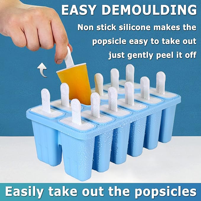 Silicone Popsicle Molds 12-cavity, DIY Ice Pop Mold for Kids Adult Teens, Ice Cream Molds for Party Yogurt Juice Smoothies Sticks