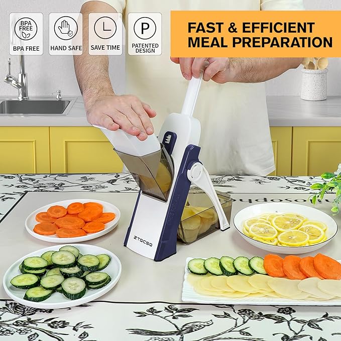 Safe Mandoline Slicer for Kitchen, Vegetable & Food Cutter & Thickness Adjustable 0.1-8 mm. Easy to Clean, Storage, Kitchen Faster Slice Artifact (Only Slice) (Blue)