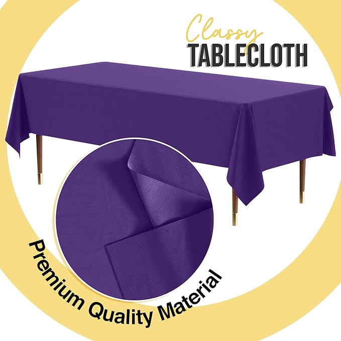 Exquisite 66% Thicker Premium Plastic Table Cloth Rectangle Table Cover 0.5 Mil 6 Pack Purple Table Cloth 54 Inch x 108 Inch Disposable Tablecloth Won't Tear Easily Like Cheap Thin Brands