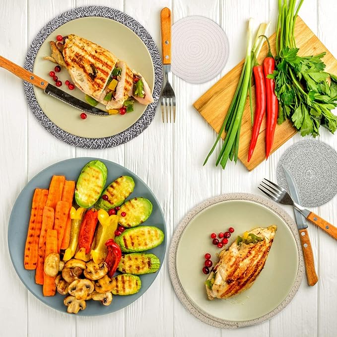 Trivets for Hot Dishes, Pots and Pans, Hot Pads with Storage Basket, Pot Holders for Kitchen, Heat Resistant Mat Protect Counter Home Essentials, Farmhouse Decor (Gray 4 PCS)