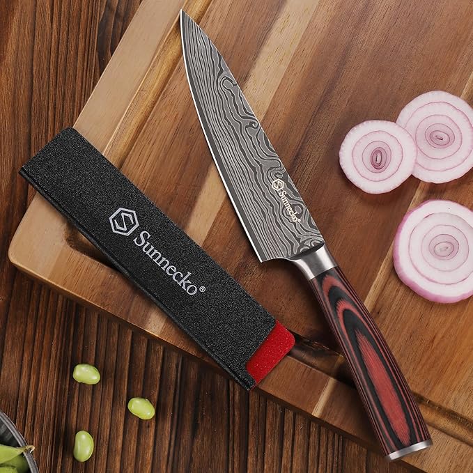 Sunnecko 5.5 Inch Small Chef Knife, High Carbon Stainless Steel Professional Utility Knife for Cutting Meat,Vegetables and Fruits