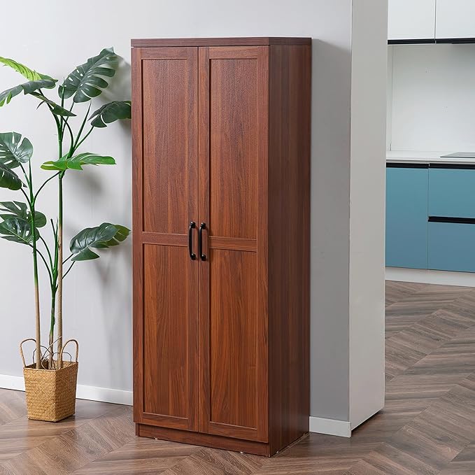 HOMCOM 63" 2-Door Kitchen Pantry, Freestanding Storage Cabinet with 5-Tier Shelving and 2 Adjustable Shelves for Dining Room, Brown