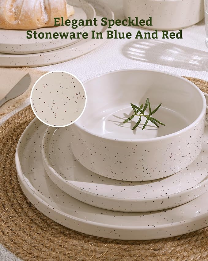 Famiware Nebula Plates and Bowls Sets, 12 Pieces Dinnerware Sets, Dishes Set for 4, Creamy White with Colorful Speckles