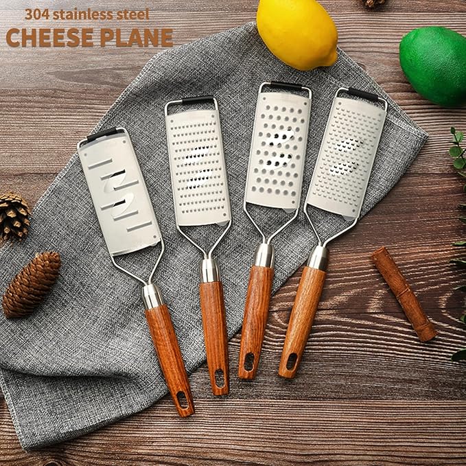 Professional Cheese Grater Stainless Steel,Multi-Purpose Grater With Wood Handle for Cheese, Ginger, Lemon, Garlic, Nutmeg,Fruits,Chocolate & Spices-Wideboard (Slice)