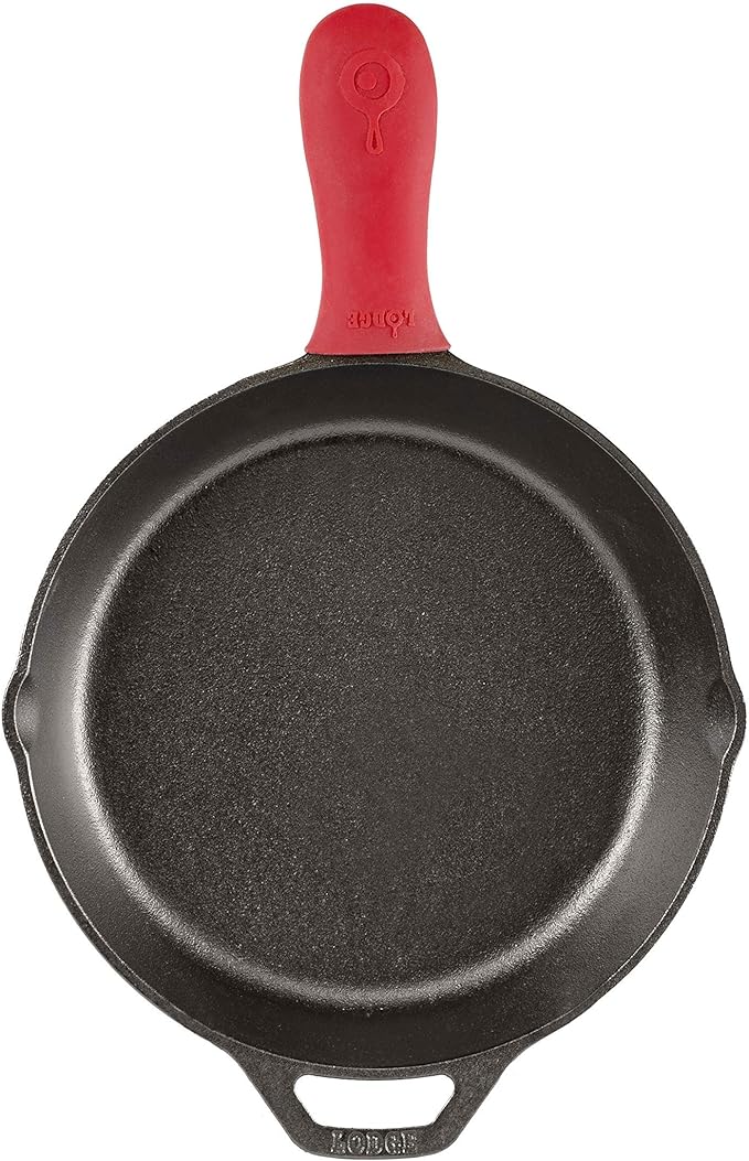 Lodge Silicone Hot Handle Holder - Dishwasher Safe Hot Handle Holder Designed for Lodge Cast Iron Skillets 9 Inches+ w/Keyhole Handle - Reusable Heat Protection Up to 500° - Red