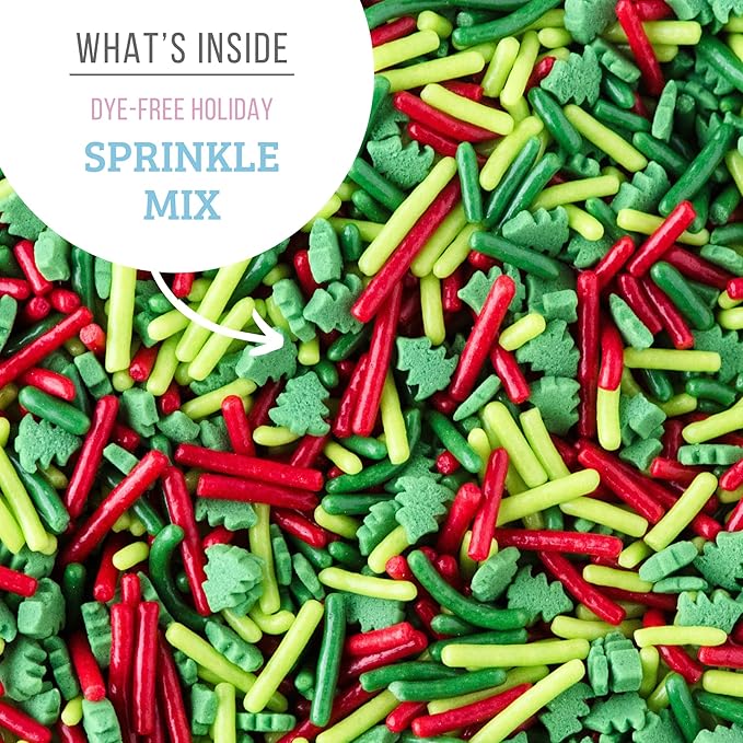 Sweets Indeed Dye-Free Holiday Frosting & Decorating Kit – 8.21 oz | Red & Green Frosting Tubes with 2 Piping Tips and 2 oz Dye-Free Sprinkle Mix | Christmas Cookie Decorating & Holiday Baking Set