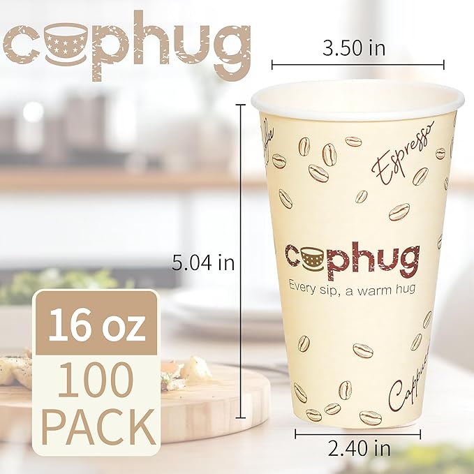 100 Pack 16 oz Coffee Cups,Disposable Hot Drink Paper Cups with Lids & Sleeves - 16 Ounce Party Cups Perfect for Hot Beverages, Party, Office, and Home Use