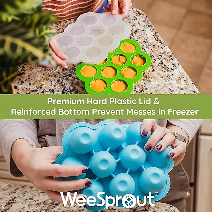 WeeSprout Silicone Baby Food Freezer Tray with Clip-on Lid - Perfect Storage Container for Homemade Baby Food, Vegetable & Fruit Purees, and Breast Milk (Navy, Ten 1.5 Ounce Sections)