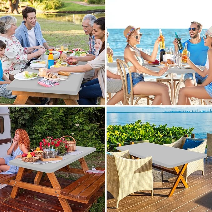 homing Rectangle Table Cloth Cover, Waterproof Polyester Elastic Fitted Tablecloth, Fits for 6 Foot Folding Tables, Washable Table Protector for Picnic, Camping, Outdoor (Light Grey, 30" x 72")