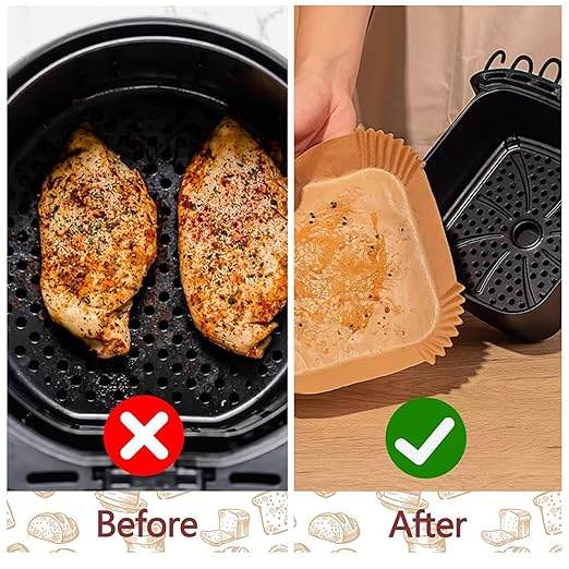 9 Inch Air Fryer Liners, 200 Pack Parchment Paper Sheets for Ninja Air Fryer, Non-Stick, Disposable, Unbleached, Heat Resistant, Fits 5-8 QT Air Fryers, Oil-Free & Healthy Cooking