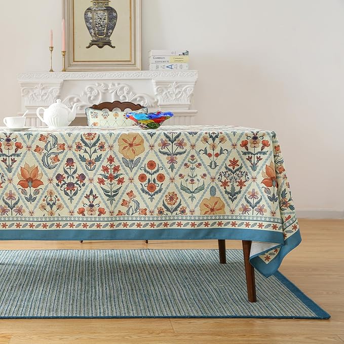 ISAENNE Designer Linen Elegant Small Square Tablecloth,Colorful Floral Bohemian Table Cloth,Wrinkle Resistant Decor Tablecloths for Dining Thanksgiving Kitchen Christmas,55"*55"-Floralsea A