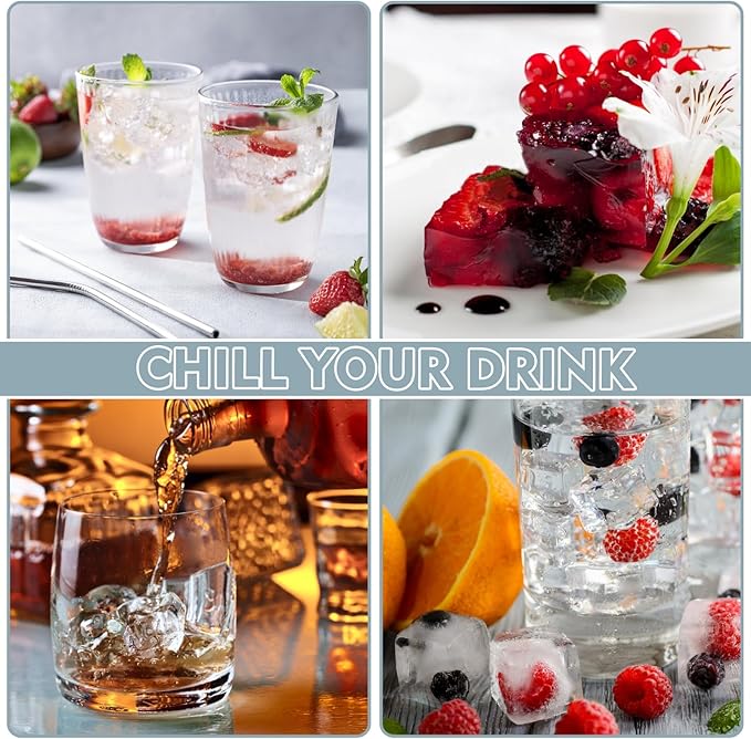 Ice Cube Trays for Freezer 3-Pack - Large Silicone Ice Cube Molds with Stainless Steel Ice Cube Holder Huge Square Ice Trays for Cocktails, Whiskey, and Brandy