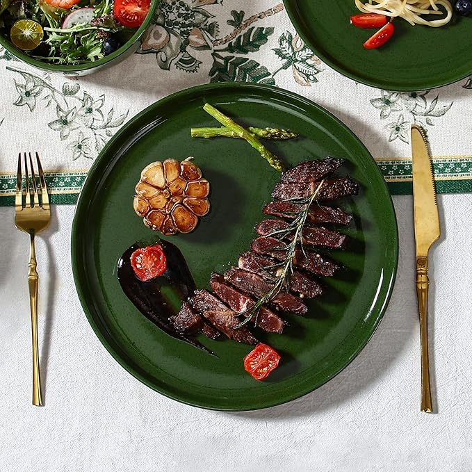 GZG Ceramic Dinner Plates Set of 4, 10.25 Inch Speckled Stoneware Plates with Clay-Tone Base, Large Ceramic Plates for Steak, Salad, Pizza, Microwave Oven Dishwasher Safe
