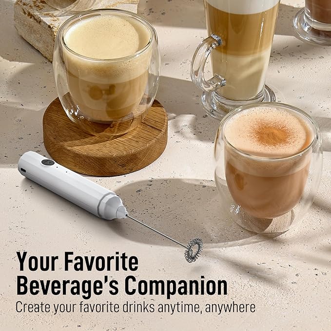 Zulay Kitchen FrothMate Powerful Milk Frother Portable & Compact Handheld Foam Maker Lattes, Cappuccinos (Blizzard White, Froth N Go)