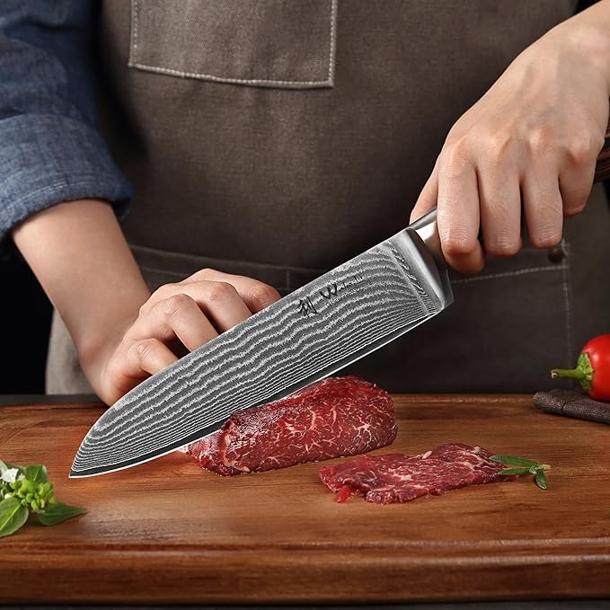 Wakoli EDIB 3-Piece Damascus Knife Set with Magnetic Knife Block | Professional Chef Knives with 3.4" - 6.7" Blades, 67-Layer Damascus Steel, VG10 Core, Pakkawood Handles | Premium Kitchen Knife Set