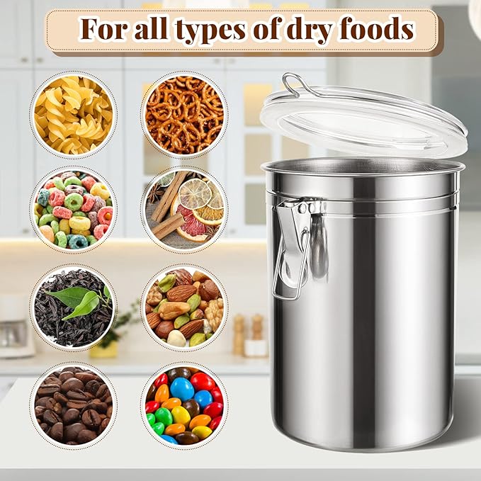 Lallisa 3 Pcs Stainless Steel Canisters 62 oz Stainless Steel Containers with Lids Food Storage Container with Airtight Clamp Lid Coffee Containers for Tea Sugar Coffee Flour Kitchen Counters