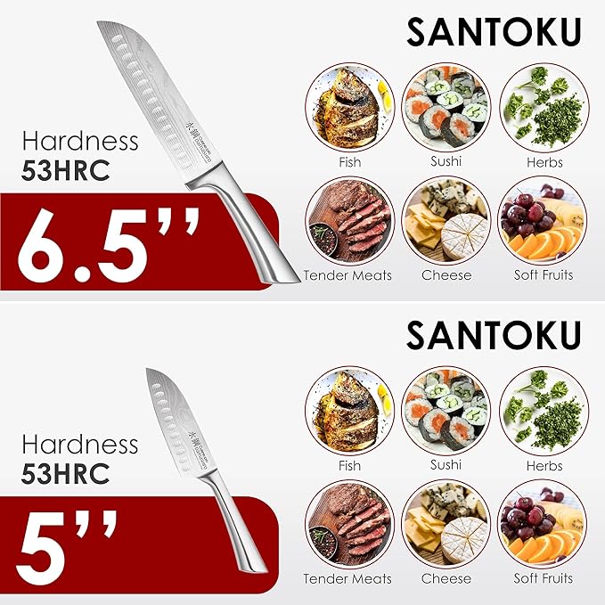 Cuisine::pro Damashiro Knife Block (Hiryu, 10-Piece Set) - Premium Japanese Steel Knife Set with Acacia Wood Block & Tempered Glass Window - Damascus-Inspired Blade