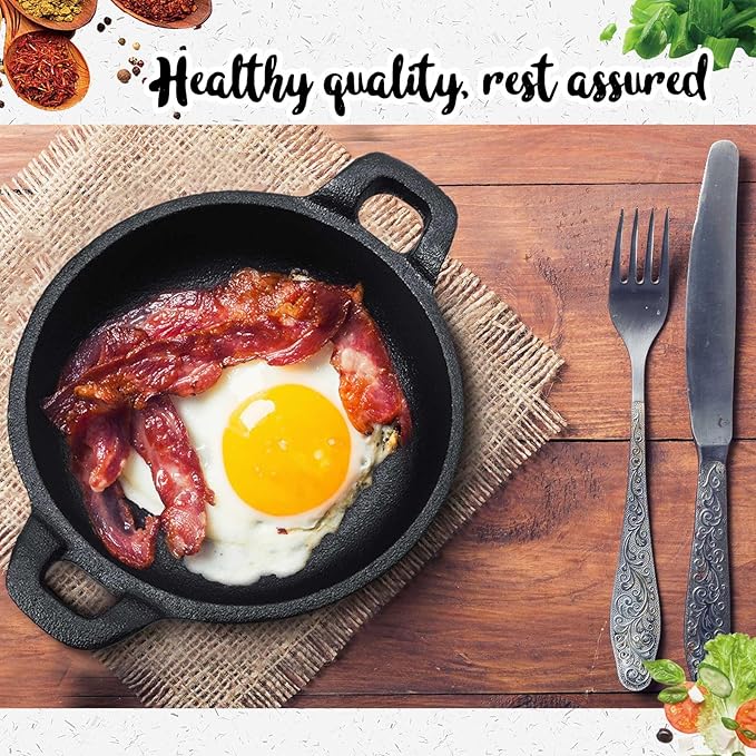 10 Pack Mini Cast Iron Skillets 5 x 5 x 1.3 Inch Cast Iron Pan Small Ramekin Set Black Casserole Dish Cookware Oven Safe Mini Skillets for Kitchen Indoor Outdoor Picnic