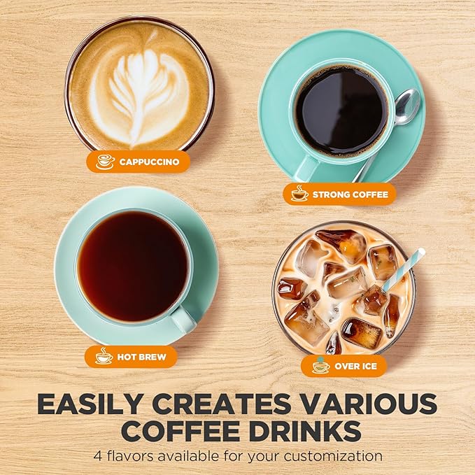 Single Serve Coffee Maker with Built-in Detachable Milk Frother, Iced and Hot Coffee Machine for K Cup & Grounds, 40oz Removable Water Reservoir, 6 Cup Sizes, Fits 7.3" Travel Mug, Gray