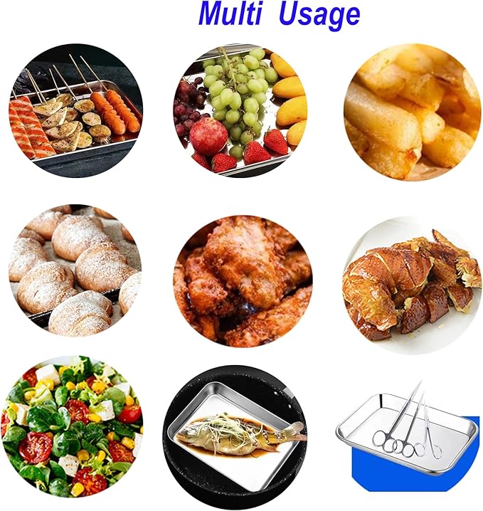 Extra Small Serving Tray in Bulk Stainless Steel 304 Little Tiny Baking Sheet Pans 9.3 x 6.9 x1.1Inch (Diagonal 10.63) Dishwasher Safe No Rust Reheat Food for 1~2 Person 12 Pack