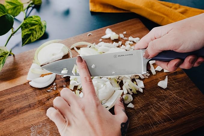 DURA LIVING 3-Piece Kitchen Knife Set – Ultra-Sharp Forged High Carbon Stainless Steel, Includes 8" Chef, 5" Utility, 3.5" Paring Knives, Ergonomic Handles, Professional Starter Set, Gray