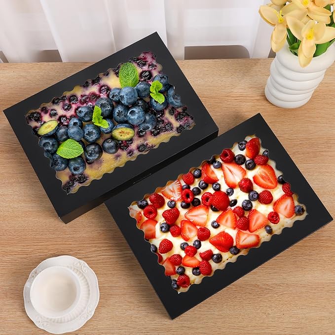 Cookie Boxes,14x10x2.5 Inch Large Bakery Boxes with Window for Pies Chocolate Strawberries Muffins Donuts Pastry Dessert Christmas(Black, 14 * 10 * 2.5inch/24pcs)