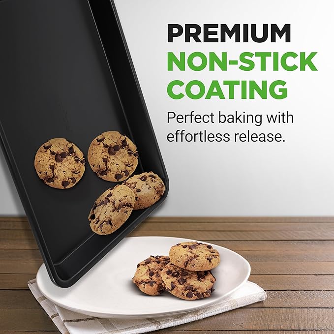 NutriChef 2-Piece Baking Sheet Non Stick - Premium Carbon Steel Cookie Sheets for Baking - Large and Medium Baking Trays for Oven - Black